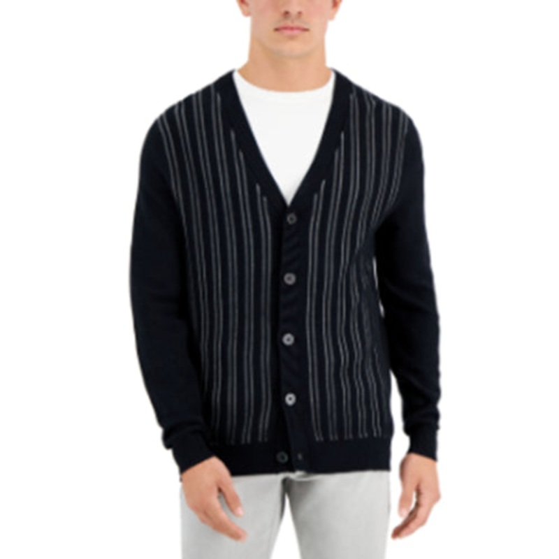 Alfani Men's Striped Cardigan Deep Black SMALL