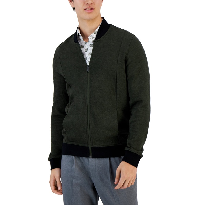 Alfani Men's Zip-Front Sweater Jacket Costa Green Combo XL