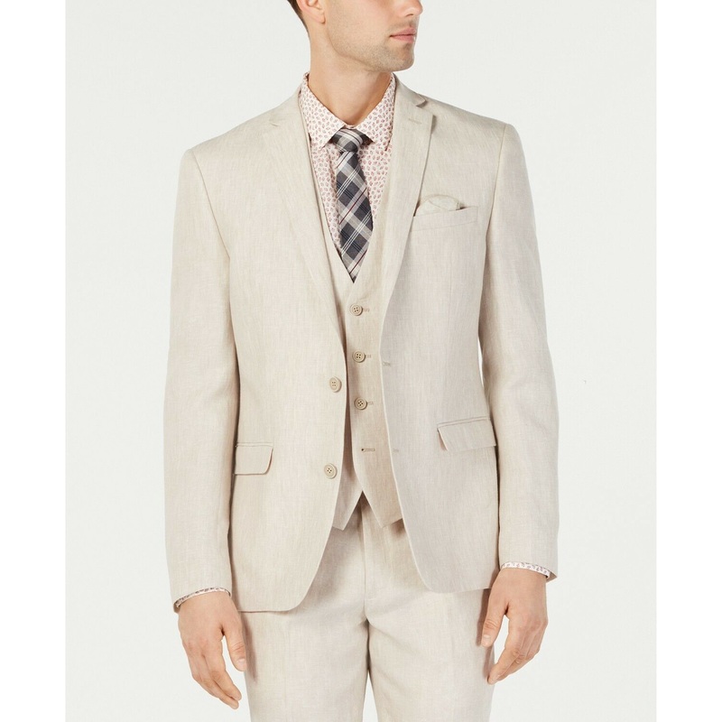 Bar III Men's Slim-Fit Linen Tan Suit Jacket 44L