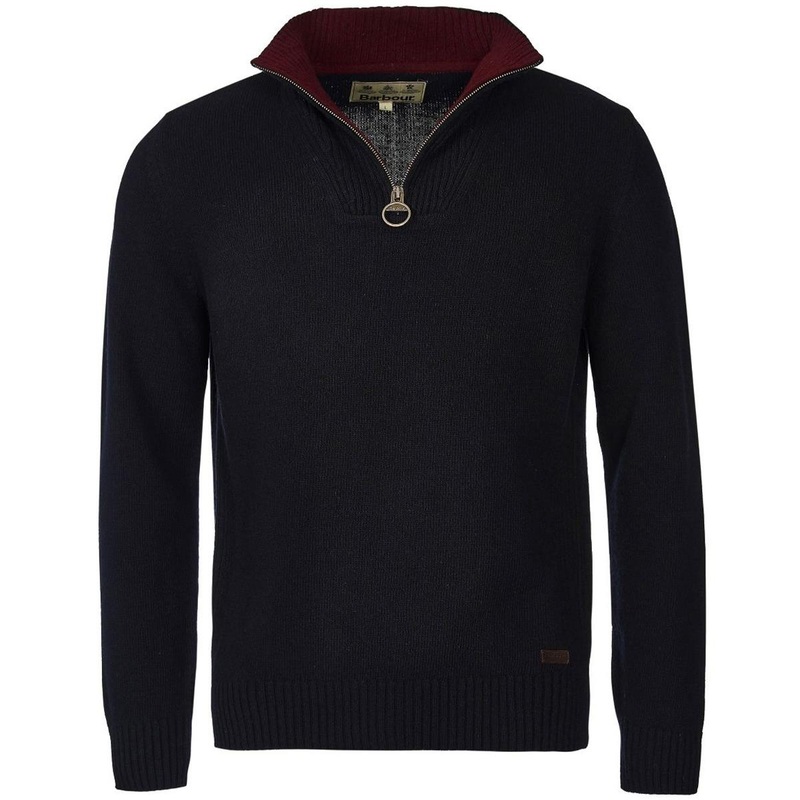 Barbour Mens Nelson Quarter Zip Wool Sweater Navy Blue Medium