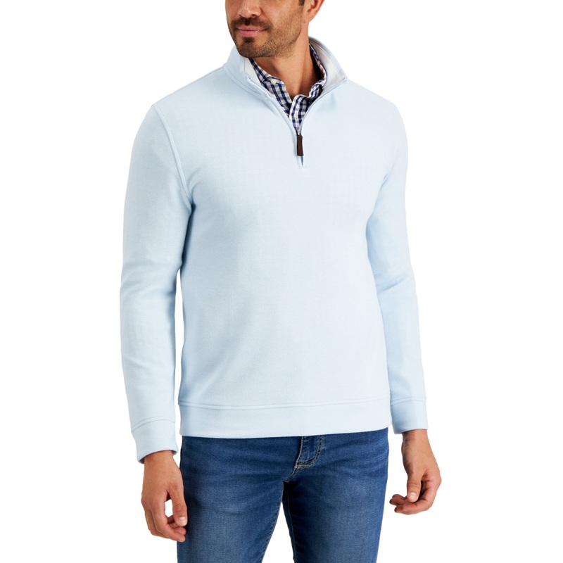 Club Room Men's Birdseye Quarter-Zip Pullover Sweater Cloud Large