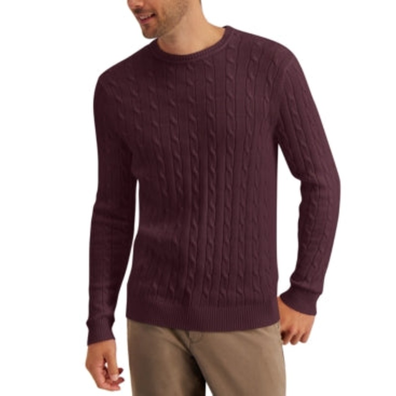 Club Room Men's Cable-Knit Sweater Red Plum Medium