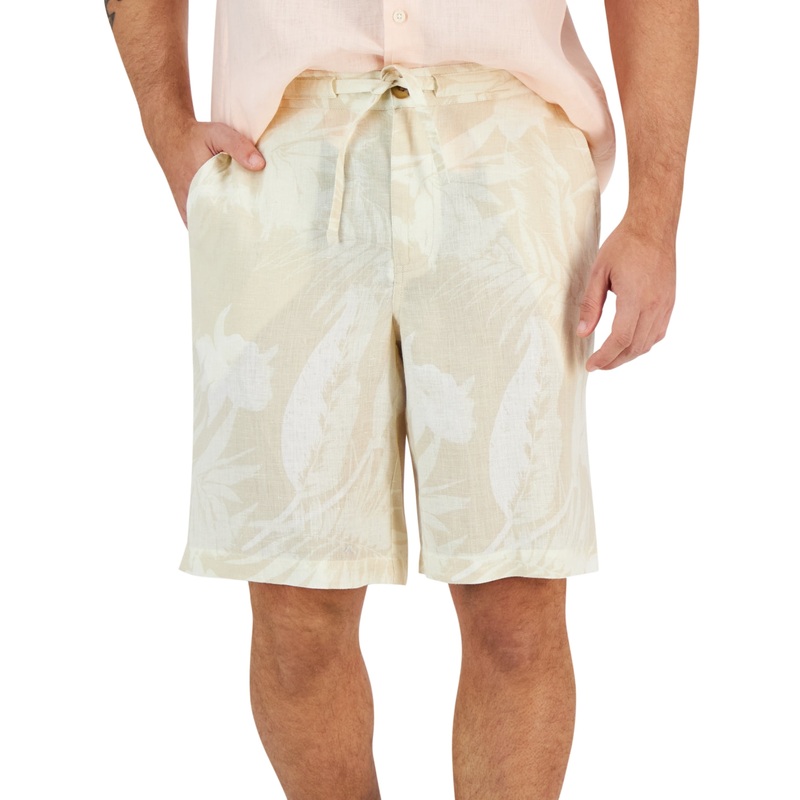 Club Room Men's Floral Linen Shorts Khaki Combo Large