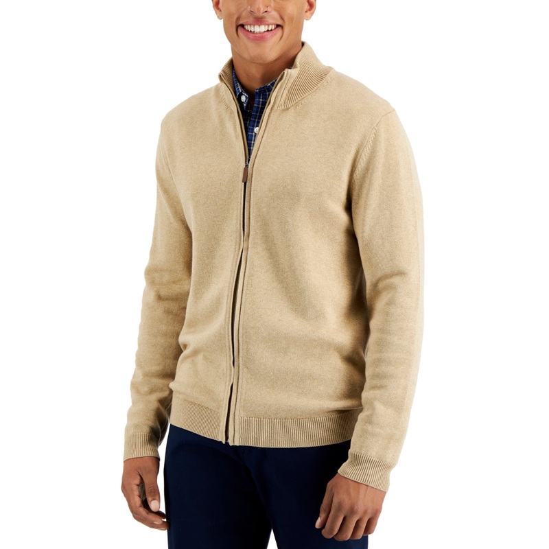 Club Room Men's Full-Zip Sweater Toast Heather Large