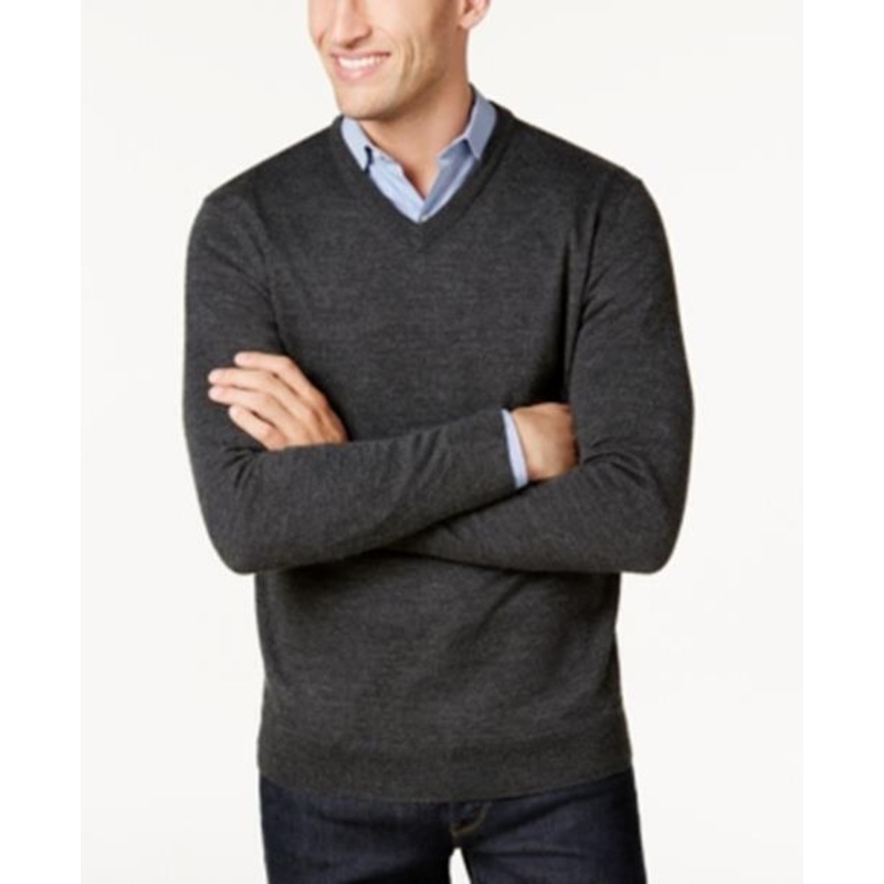 Club Room Men's Grey V-Neck Sweater Large