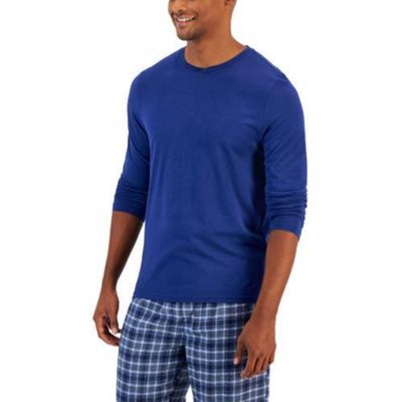 Club Room Men's Long-Sleeve Pajama Shirt Blue Large