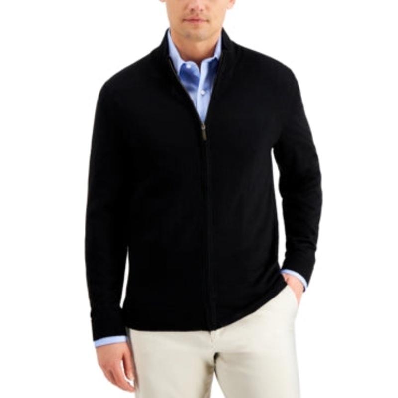 Club Room Men's Merino Zip-Front Sweater Black L