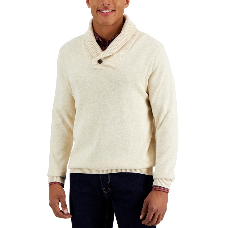 Club Room Men's Shawl Button Sweater Ivory  Medium