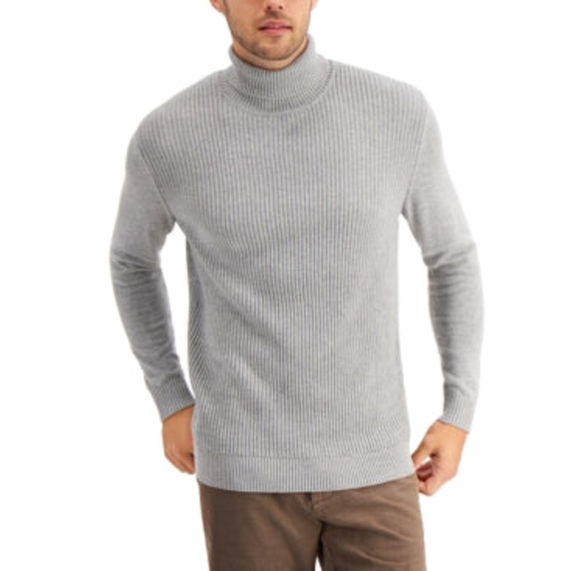 Club Room Men's Soft Grey Heather Textured Cotton Turtleneck Sweater Small