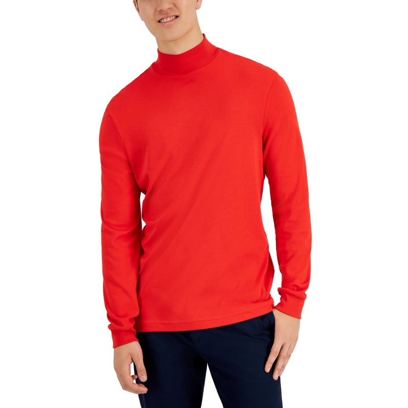 Club Room Men's Solid Mock-Neck Shirt Bright Ruby Large