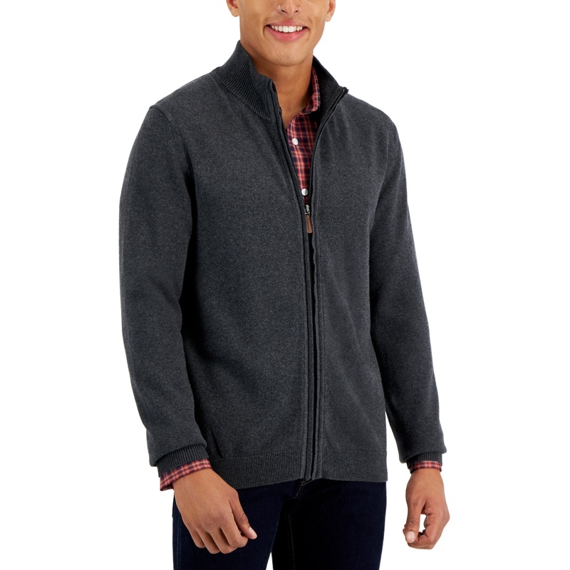 Club Room Men's XL Full-Zip Sweater Soft Grey Heather