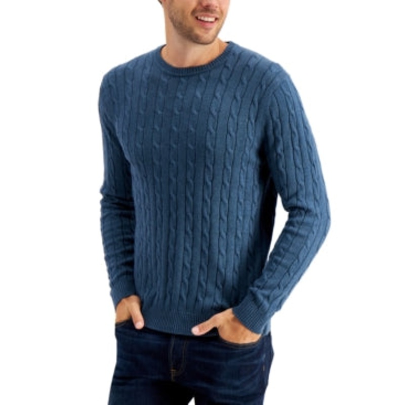 Club Room Mens Cable Knit Sweater Blue Medium