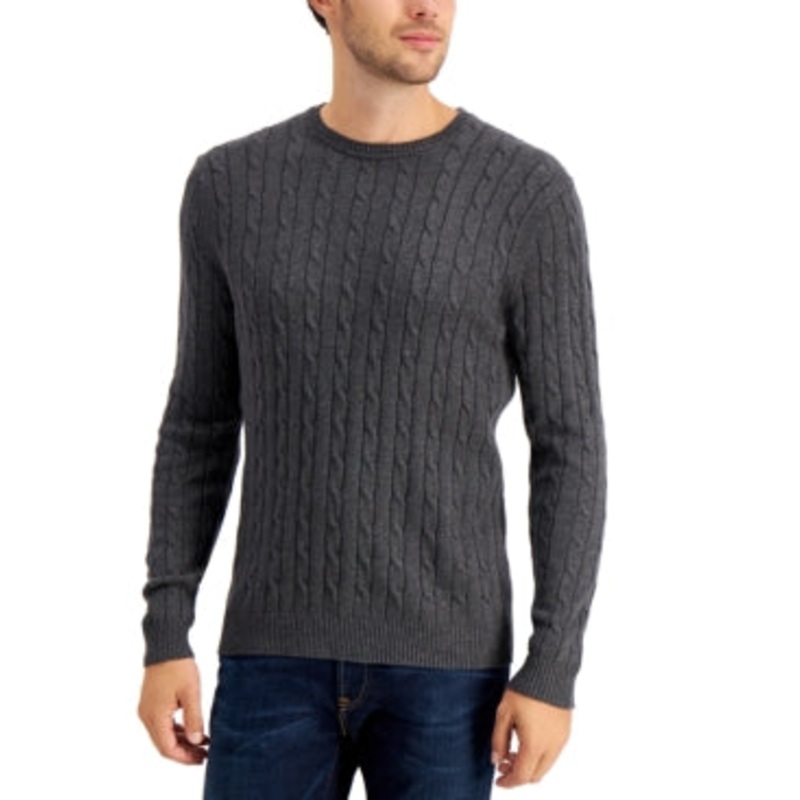 Club Room Mens Cable-Knit Sweater Charcoal Heather Medium