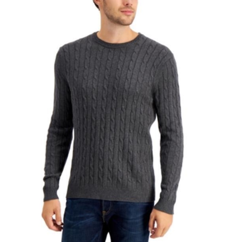 Club Room Mens Cable Knit Sweater Grey Large
