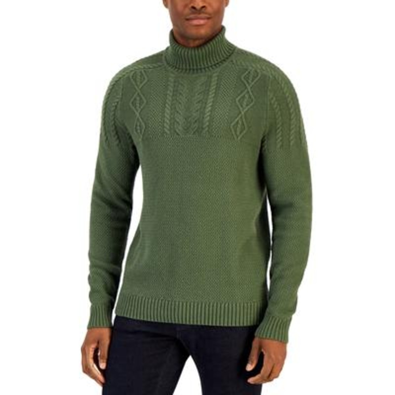 Club Room Mens Chunky Cable Knit Sweater Turtleneck Wild Ivy XL
