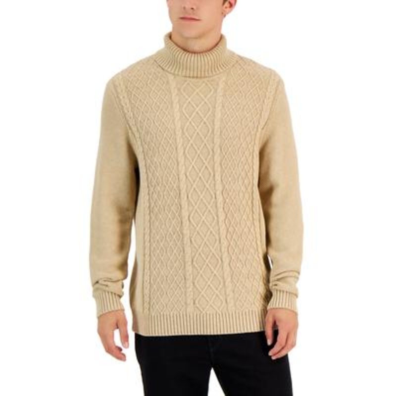 Club Room Mens Chunky Turtleneck Sweater Tan Large