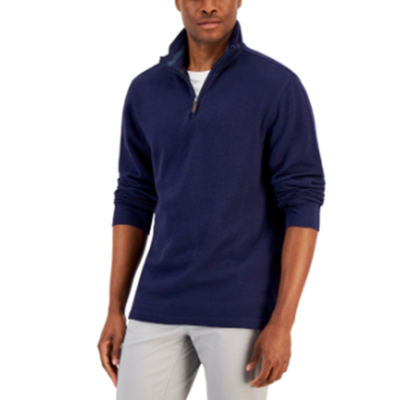 Club Room Mens Solid Classic-Fit 1/4 Zip Sweater Navy Blue Large