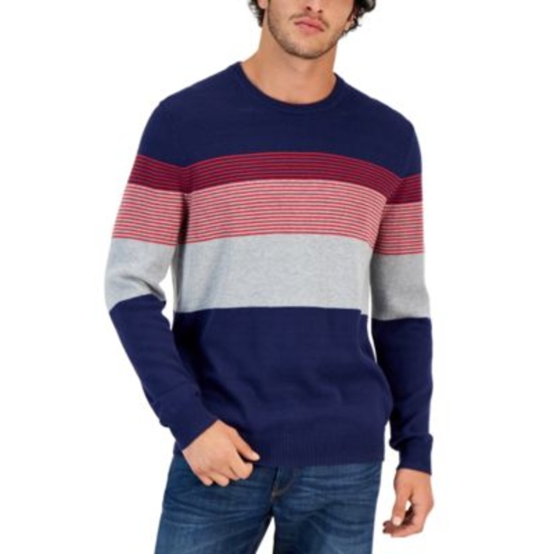 Club Room Mens Striped Sweater Blue Medium