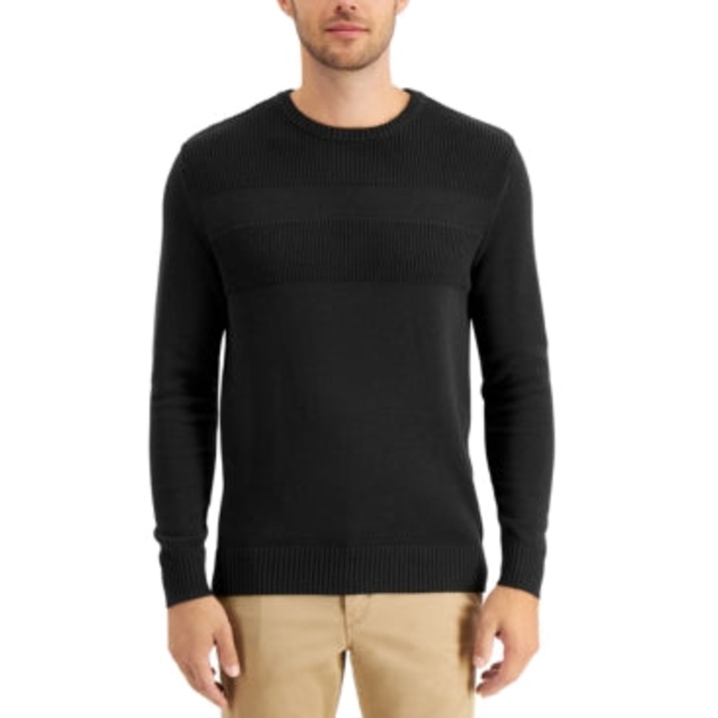 Club Room Textured Cotton Crewneck Sweater Deep Black Large