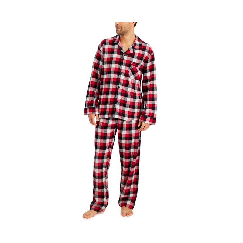 Hanes Mens Flannel Plaid Pajama Red Black White 2XL