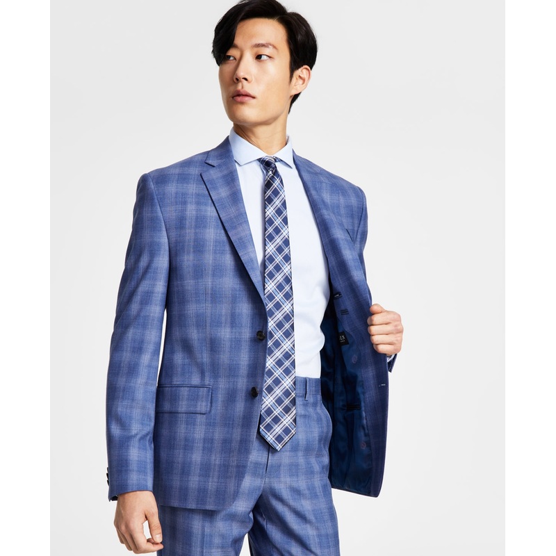 Lauren Ralph Lauren Mens Classic Fit Blue Plaid Suit Jacket 38R