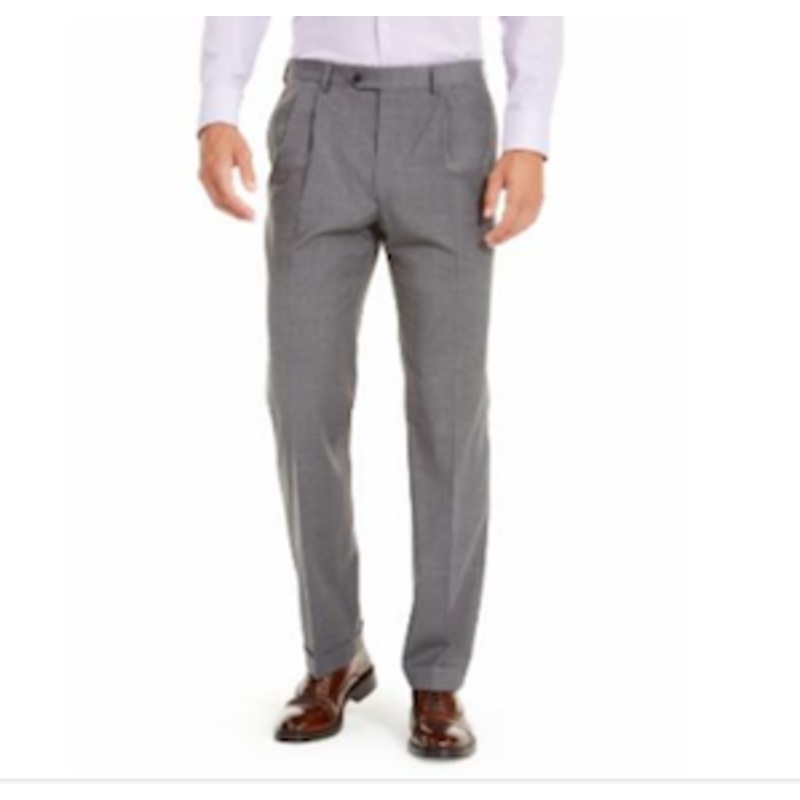 LAUREN RALPH LAUREN Mens Wool Blend Classic-Fit UltraFlex Stretch Double Reverse Pleated Dress Pants Grey 36 x 30