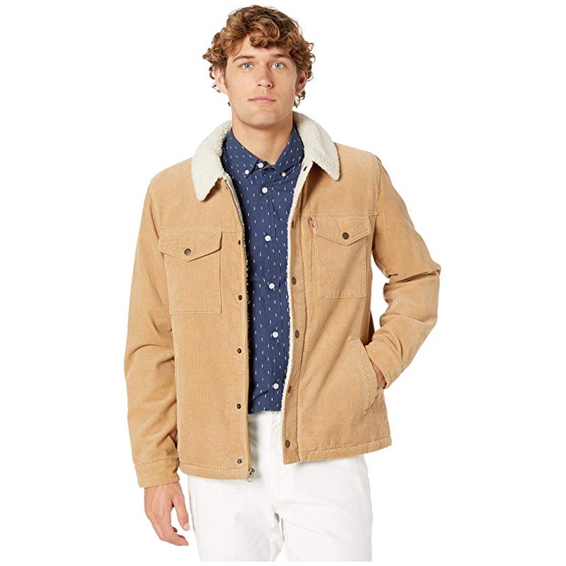 Levis Mens Fleece-Lined Corduroy Trucker Jacket Tan Large US