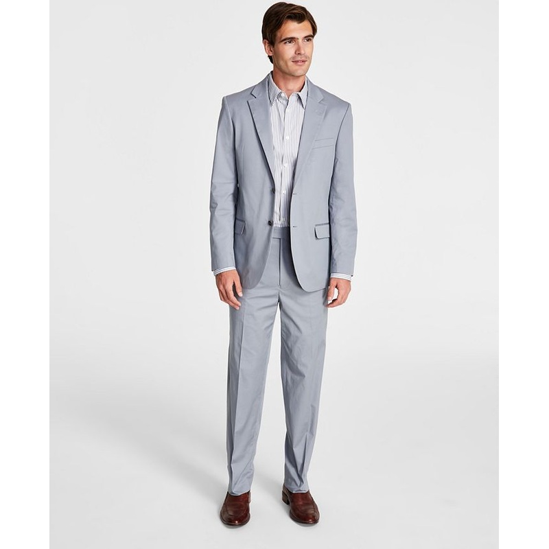 NAUTICA Men's Modern Fit Suit 46L / 41 x 34 Grey Cotton Flat Pant