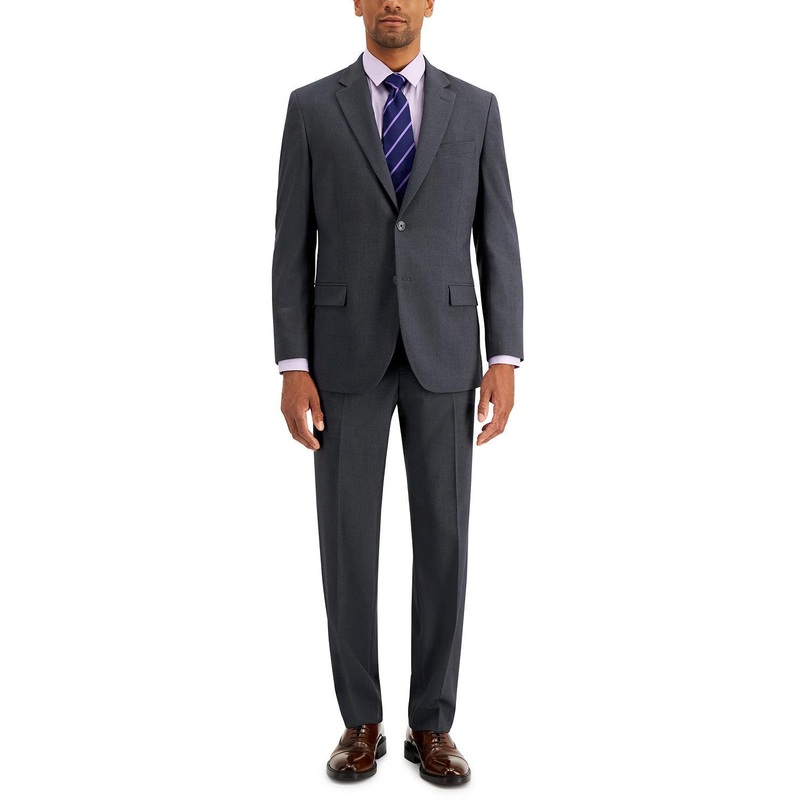 Nautica Men's Suit Charcoal Solid 42R / 36 x 32 Grey Modern-Fit Bi-Stretch
