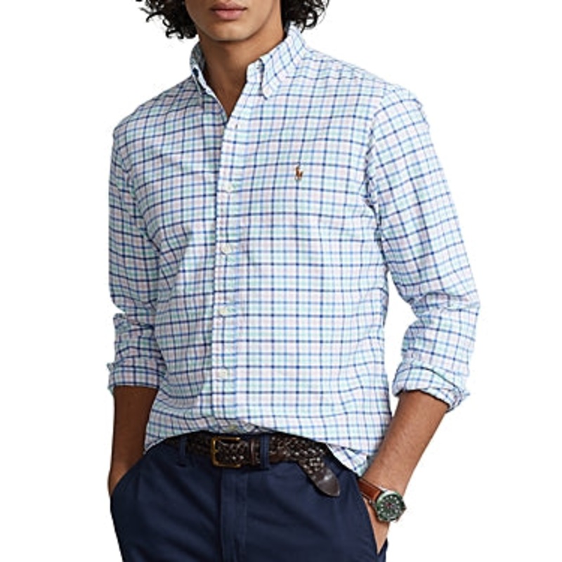 Polo Ralph Lauren Mens Classic Fit Oxford Button Down Shirt Blue Green Large