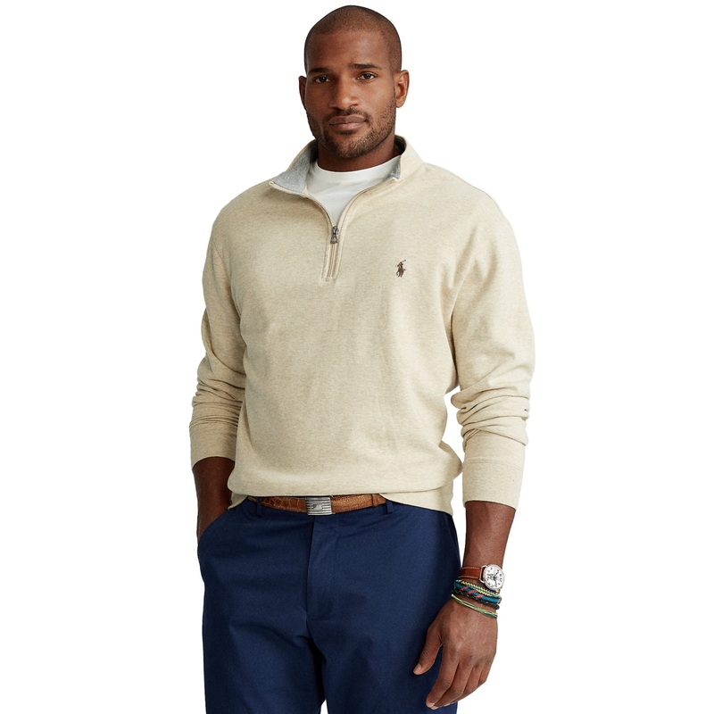 Polo Ralph Lauren Mens Jersey Quarter-Zip Pullover Sweater Beige XLT