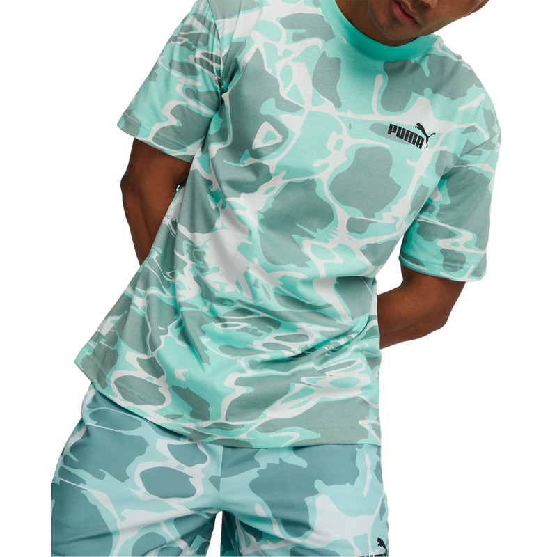 Puma Mens Abstract-Print T Shirt Mint Gray White 2XL