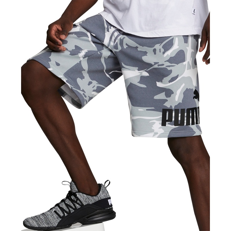 PUMA Mens Splash Regular Fit Abstract Print 10" Fleece Shorts Grey Camo 2XL