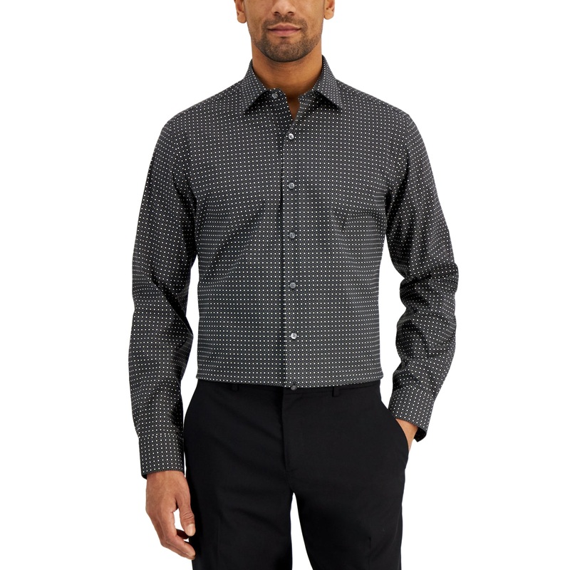Alfani Men's Geo-Print Dress Shirt Black Tan 15-15.5 / 32-33