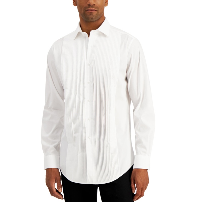 Alfani Men's White Slim-Fit Pleated Panel Shirt 17-17.5 /  36-37