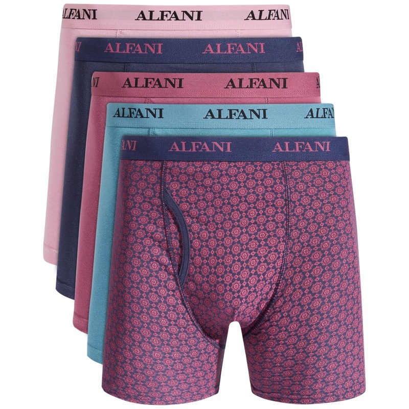 Alfani Mens 5-Pk. Medallion Boxer Brief Underwear Solid Mauve Combo Medium