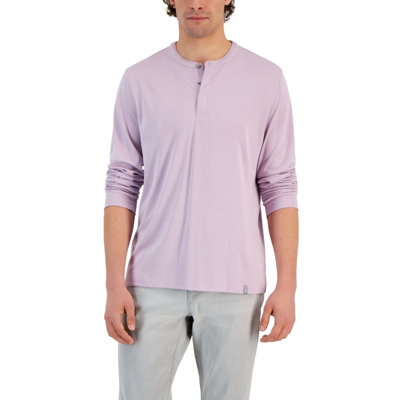 Alfani Mens Alfatech Solid Henley Long Sleeve Shirt Roxxy Purple Grape Medium