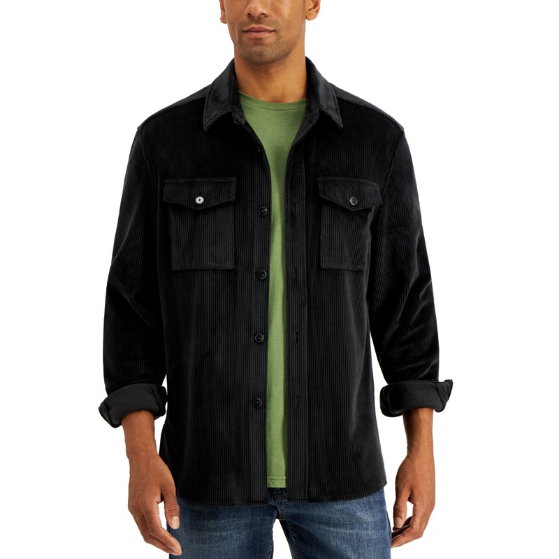 Alfani Mens Regular-Fit Corduroy Shirt Jacket Black Small