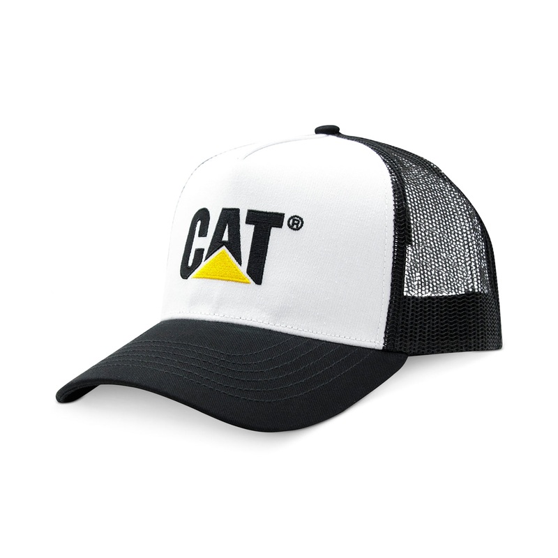 Caterpillar Mens Camouflage Embroidered Logo Trucker Snapback Hat White ONE SIZE
