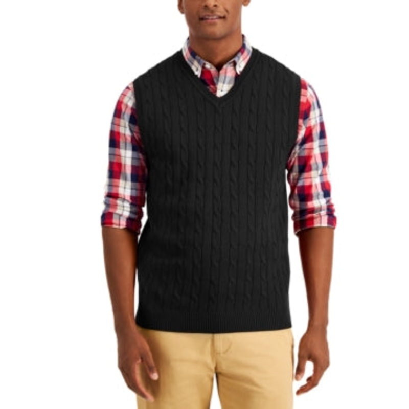 Club Room Men's Cable-Knit Sweater Vest Black Large