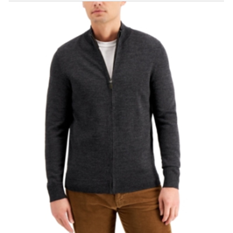 Club Room Men's Merino Zip-Front Sweater Ebony Heather 2XL