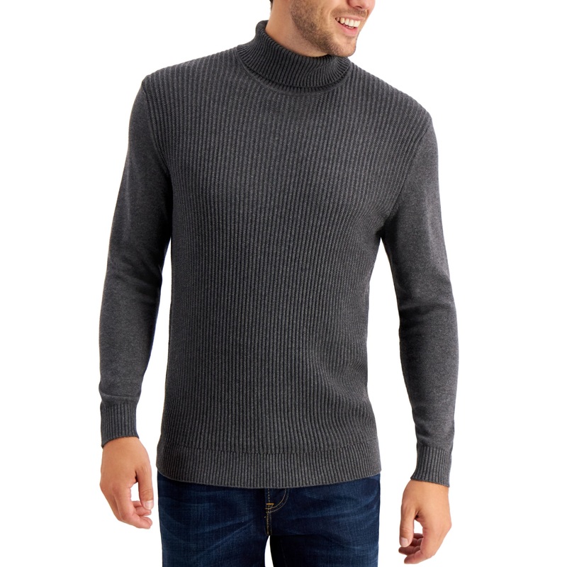Club Room Men's Sweater Charcoal Heather Textured Turtleneck 3XL