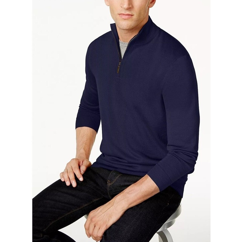 Club Room Mens Regular-Fit 1/4-Zip Sweater Navy Blue Medium