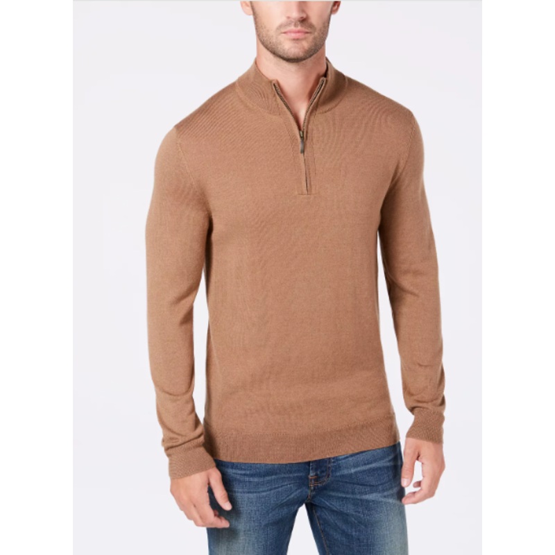 Club Room Mens Regular Fit Quarter Zip Sweater Tan Large