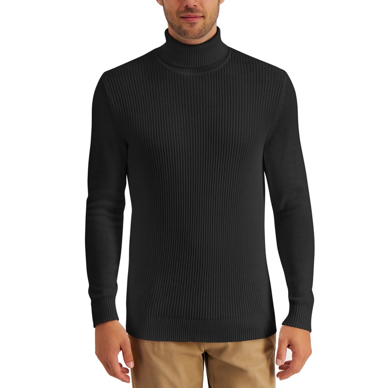 Club Room Mens Textured Cotton Turtleneck Sweater Black 3XL