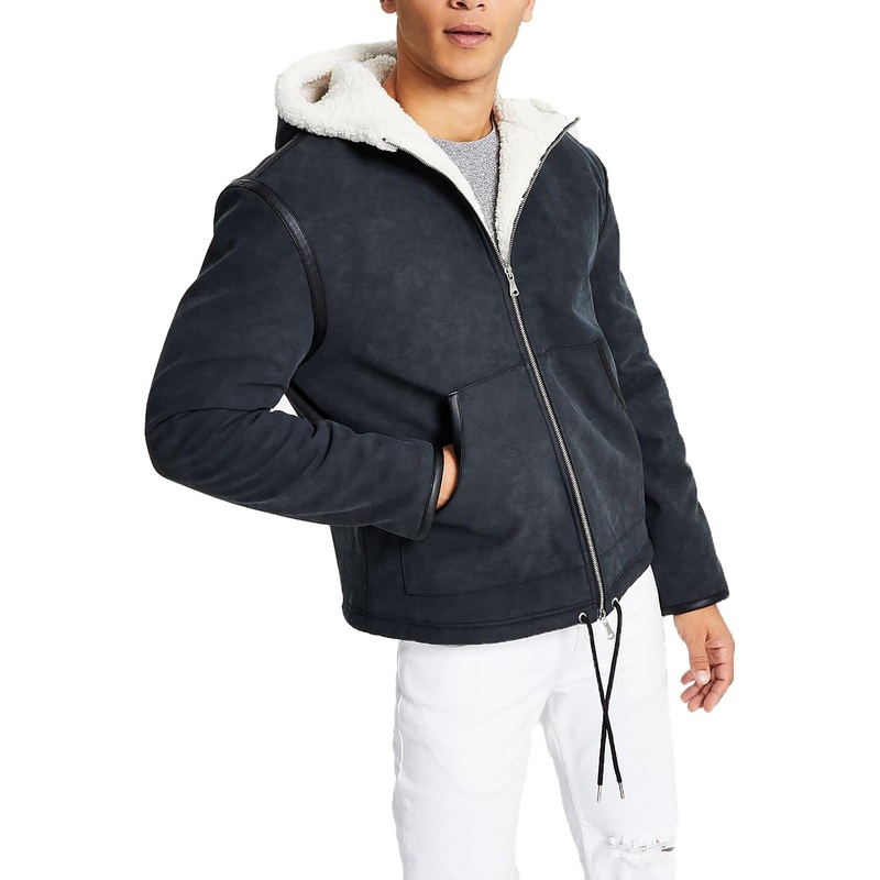 International Concepts Men's Faux Leather Fleece Lined Soft Shell Jacket XS