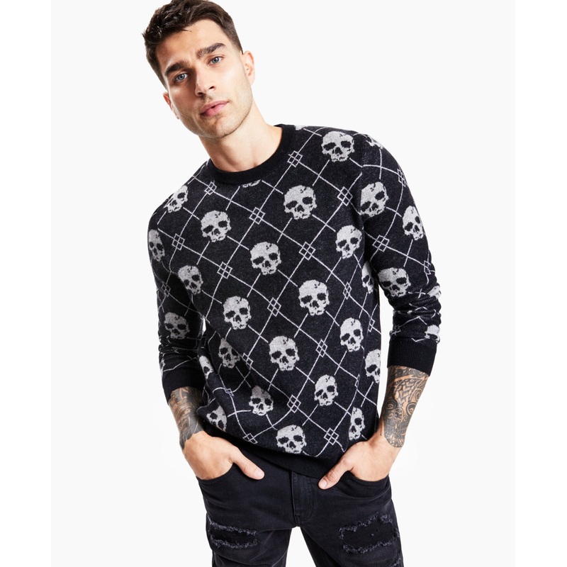 International Concepts Mens Black Skully Sweater 2XL