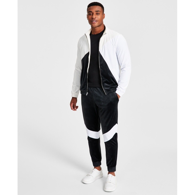 International Concepts Mens Velour Jacket Regular-Fit Pieced Color Antique White XL