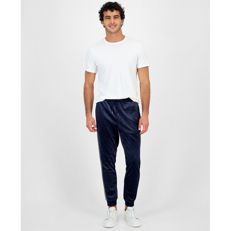 International Concpets Mens Regular-Fit Side Stripe Navy Sweatpants Large