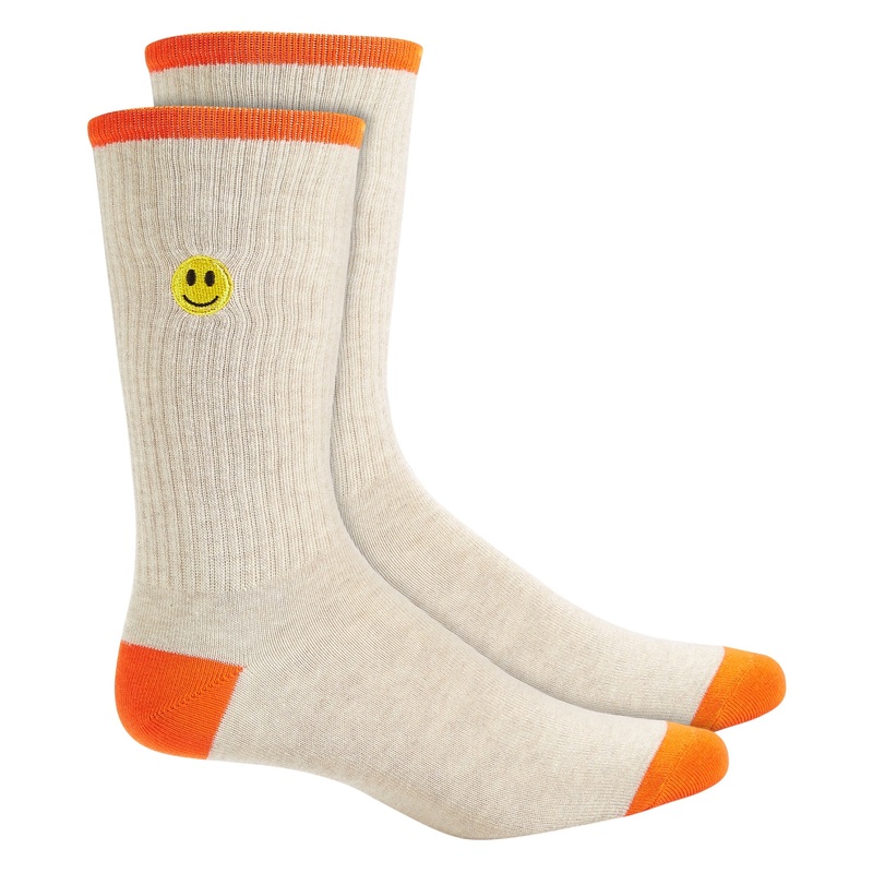 Sun Stone Mens Beige Crew Socks Smiley Design OS
